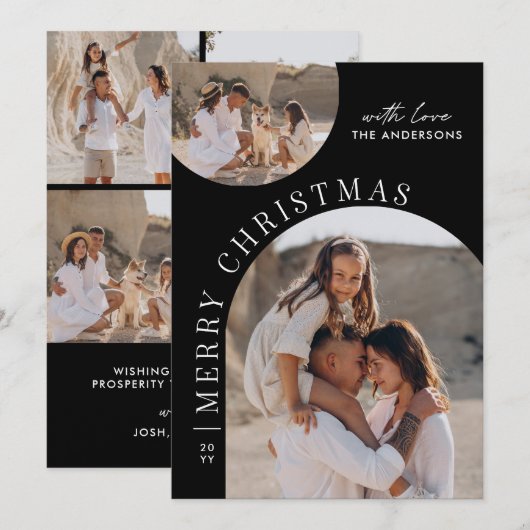 Modern Black Arch Layout Christmas Photo template Feestdagenkaart (Voorkant / Achterkant)
