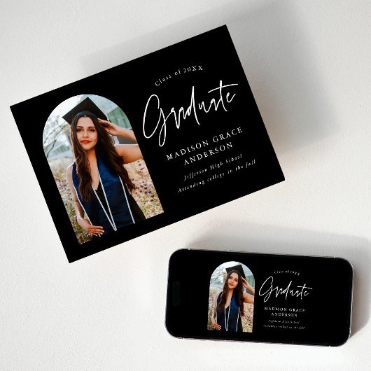 Modern Black Arch Photo Afstuderen Aankondiging