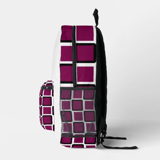 Modern Black Backpack with Wine & White Squares Bedrukte Rugzak (Rechts)
