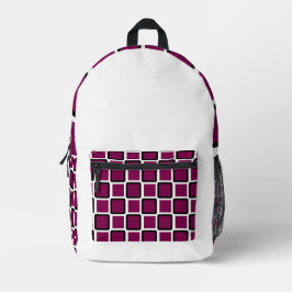 Modern Black Backpack with Wine & White Squares  Bedrukte Rugzak
