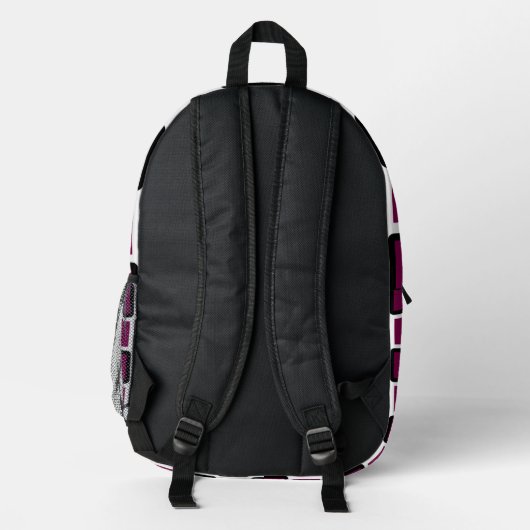Modern Black Backpack with Wine & White Squares Bedrukte Rugzak (Achterkant)