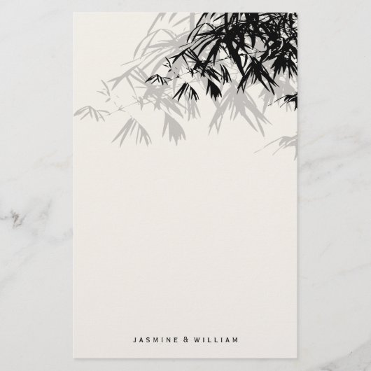 Modern Black Bamboo Zen Asian Wedding Stationery Briefpapier (Voorkant)
