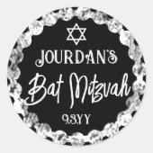 Modern Black Bat Mitzvah Envelope Seal Ronde Sticker (Voorkant)