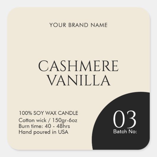 Modern black beige candle label sticker (Voorkant)