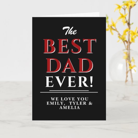 Modern Black Best Dad Red Typography Vader's day Kaart (Gele Bloem)