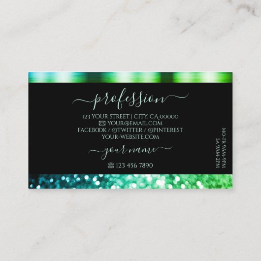 Modern Black Blauwgroen Green Sparking Glitter Shi Visitekaartje (Achterkant)