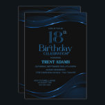 Modern Black Blue 18th Birthday Party Kaart<br><div class="desc">Nodig je vrienden en geliefden uit om je 18e verjaardag te vieren met deze stijlvolle uitnodiging voor een zwarte en blauwe verjaardagsfeestje.</div>