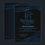 Modern Black Blue 18th Birthday Party Kaart<br><div class="desc">Nodig je vrienden en geliefden uit om je 18e verjaardag te vieren met deze stijlvolle uitnodiging voor een zwarte en blauwe verjaardagsfeestje.</div>