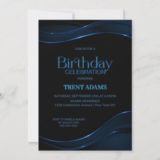 Modern Black Blue Birthday Party Kaart (Voorkant)