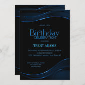 Modern Black Blue Birthday Party Kaart (Voorkant / Achterkant)