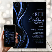 Modern Black Blue Birthday Party Kaart