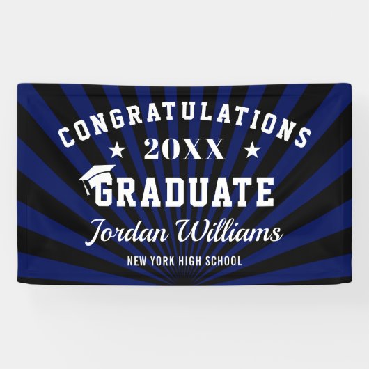 Modern Black Blue class van 2023 Graduation Party Spandoek (Horizontaal)