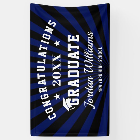 Modern Black Blue class van 2023 Graduation Party Spandoek (Verticaal)