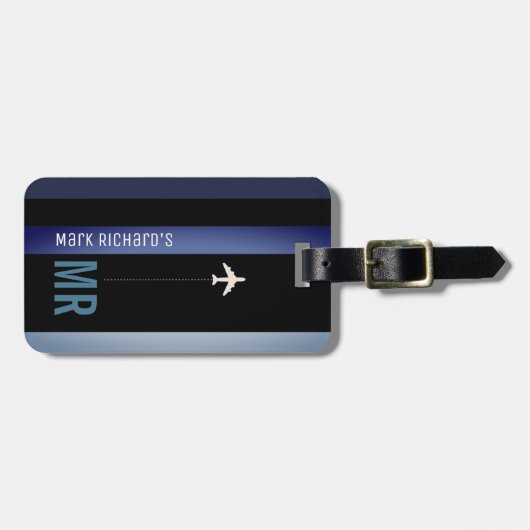 Modern Black Blue Hoesje met zijn naam Bagagelabel (Voorkant horizontaal)