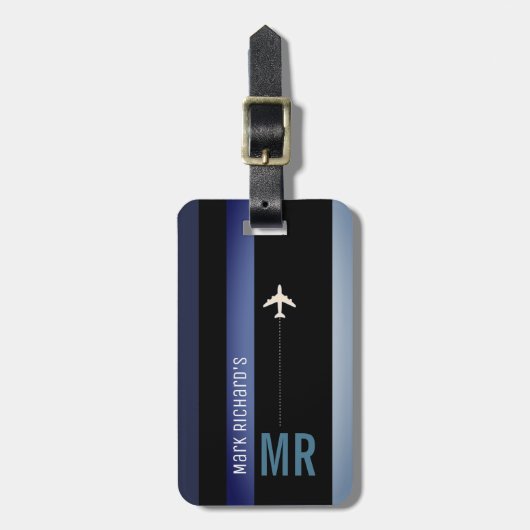 Modern Black Blue Hoesje met zijn naam Bagagelabel (Voorkant verticaal)