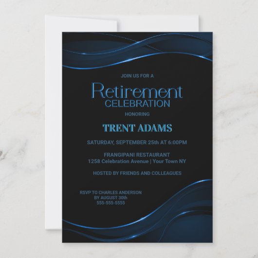 Modern Black Blue Retirement Celebration Kaart (Voorkant)