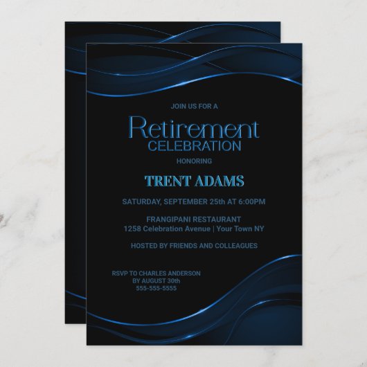 Modern Black Blue Retirement Celebration Kaart (Voorkant / Achterkant)