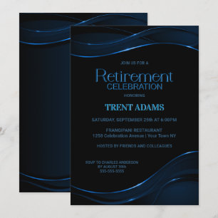 Modern Black Blue Retirement Celebration Kaart
