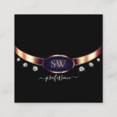 Modern Black Blue Roos Gold met Monogram Diamonds Vierkante Visitekaartje (Voorkant)