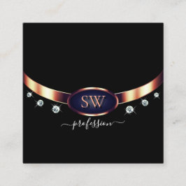 Modern Black Blue Roos Gold met Monogram Diamonds Vierkante Visitekaartje