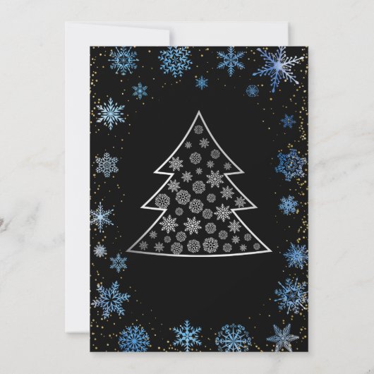 Modern Black Blue Snowflakes kerst Kaart (Achterkant)