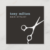 Modern Black Blue White Scissors Hair Stylist Vierkante Visitekaartje (Voorkant)