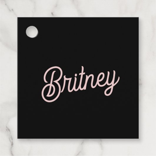 Modern Black Blush Dusty Pink Monogram en naam Bedankjes Labels (Voorkant)