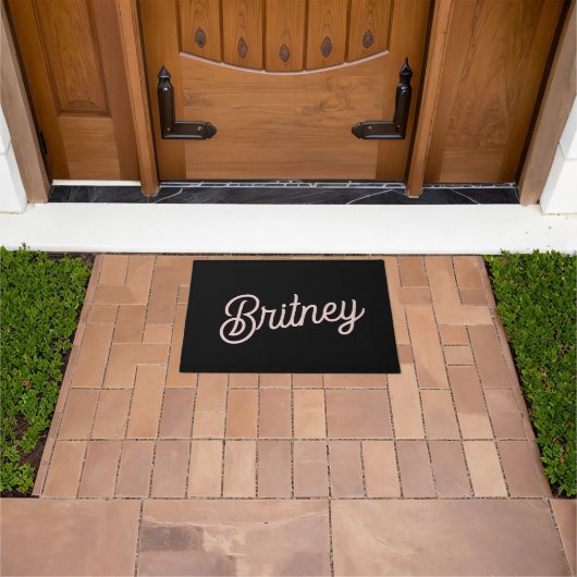 Modern Black Blush Dusty Pink Monogram en naam Deurmat (Buiten)