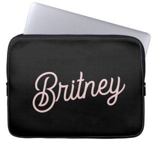 Modern Black Blush Dusty Pink Monogram en naam Laptop Sleeve