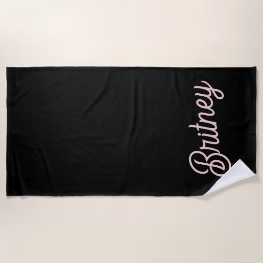 Modern Black Blush Dusty Pink Monogram Naam Strandlaken (Voorkant)