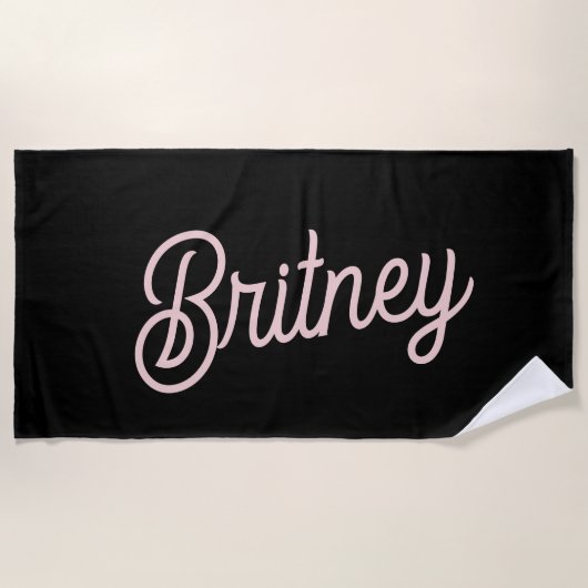 Modern Black Blush Dusty Pink Monogram Naam Strandlaken (Voorkant)