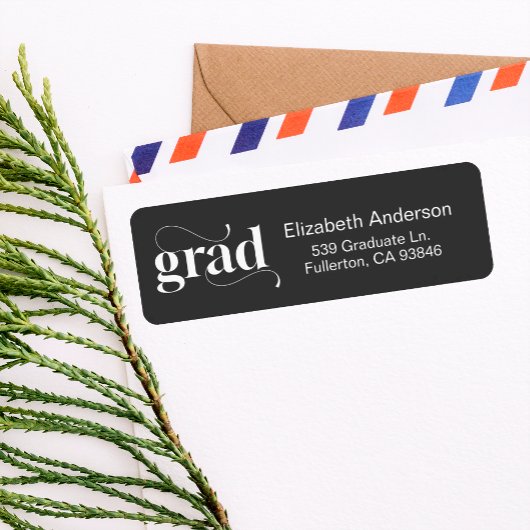 Modern Black Bold Graduation Invitation Return  Etiket