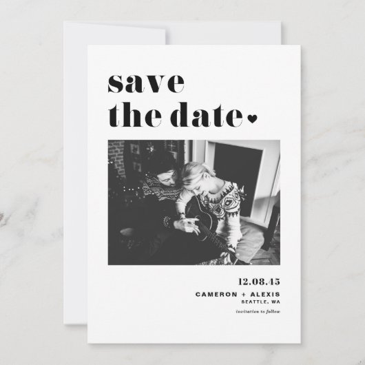 Modern Black Bold Typografie met hartfoto Save The Date (Voorkant)