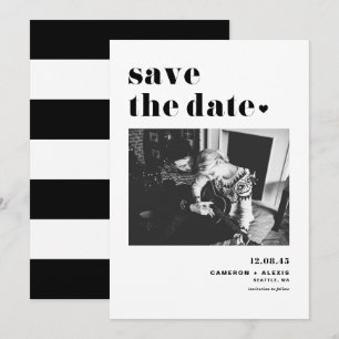 Modern Black Bold Typografie met hartfoto Save The Date