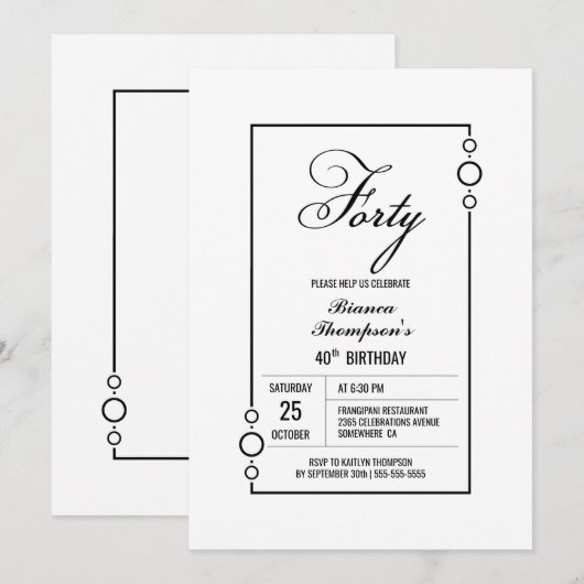 Modern Black Border 40e verjaardagsfeestje Kaart (Voorkant / Achterkant)