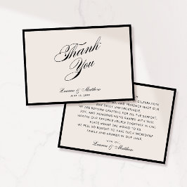 Modern Black Border Ivory Wedding Thank You Card Kaart