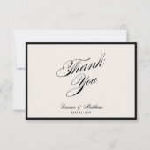 Modern Black Border Ivory Wedding Thank You Card Kaart (Voorkant)