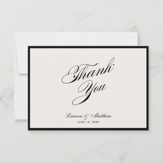 Modern Black Border Ivory Wedding Thank You Card Kaart (Voorkant)