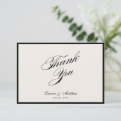 Modern Black Border Ivory Wedding Thank You Card Kaart (Staand voorkant)