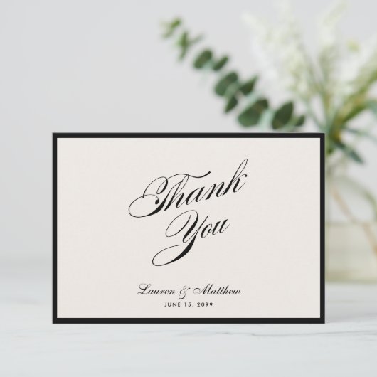 Modern Black Border Ivory Wedding Thank You Card Kaart (Staand voorkant)