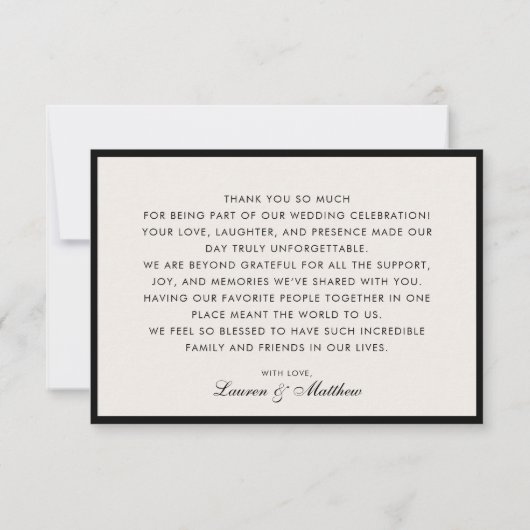 Modern Black Border Ivory Wedding Thank You Card Kaart (Achterkant)