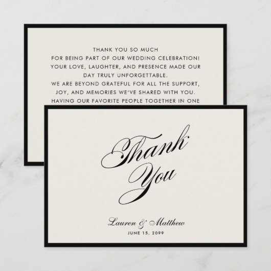Modern Black Border Ivory Wedding Thank You Card Kaart (Voorkant / Achterkant)