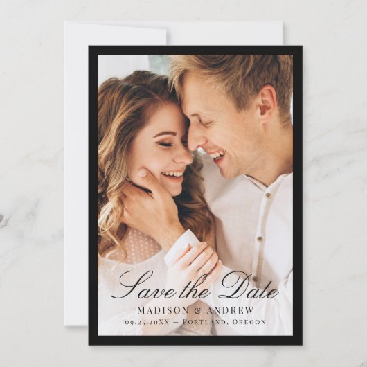 Modern Black Border Photo Wedding Save The Date (Voorkant)