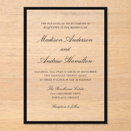 Modern Black Border Wedding Acryl Uitnodigingen (Voorkant)