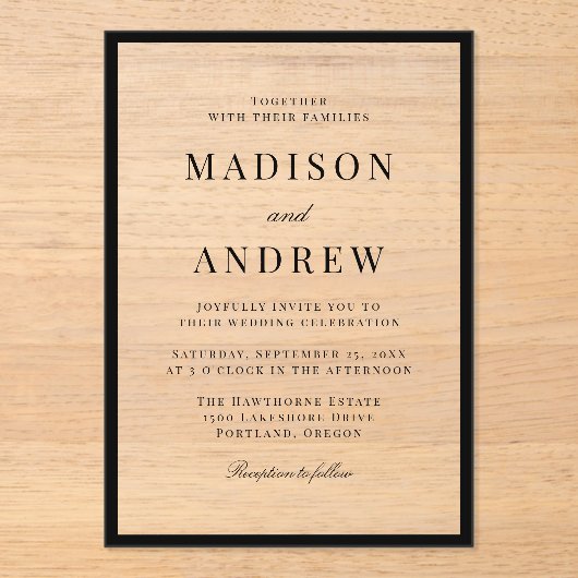 Modern Black Border Wedding Acryl Uitnodigingen (Voorkant)