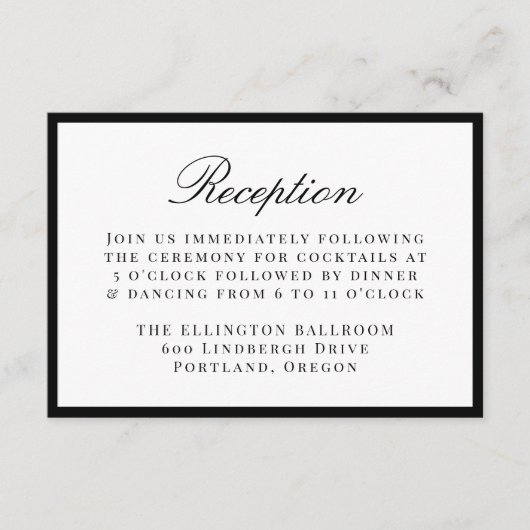Modern Black Border Wedding Reception Informatiekaartje (Voorkant)