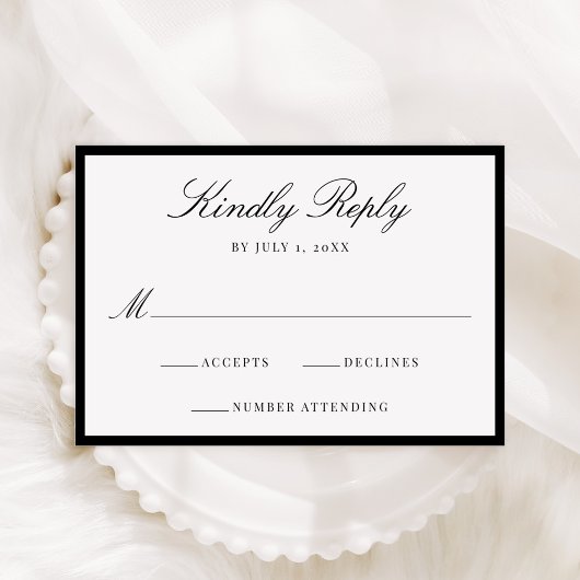 Modern Black Border Wedding RSVP Kaartje