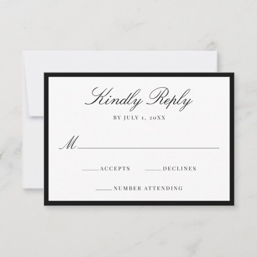 Modern Black Border Wedding RSVP Kaartje (Voorkant)
