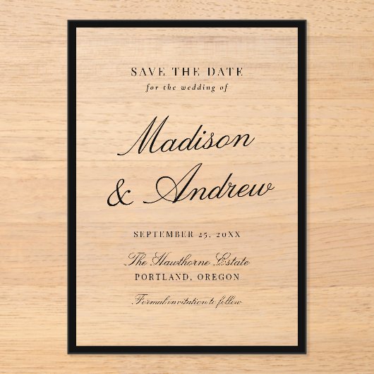 Modern Black Border Wedding Save the Date Acryl Uitnodigingen (Voorkant)