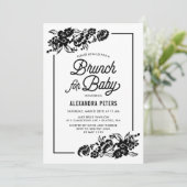 Modern Black Botanical Baby shower Brunch Kaart (Staand voorkant)